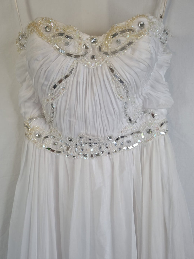 Imoda White Chiffon Sweetheart Ruched Beaded Pearl Wedding Dress Sz 102