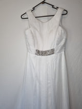 Imoda White Chiffon Ruched Pleated Crystal Grecian Empire Wedding Dress Sz 82