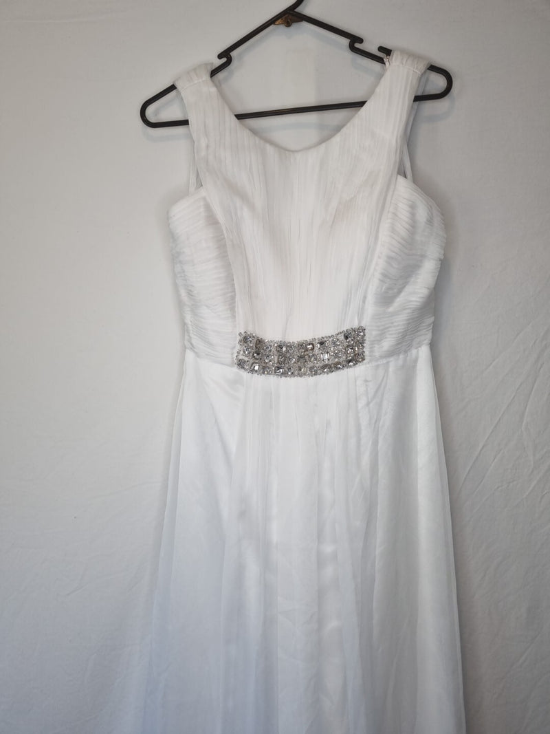 Imoda White Chiffon Ruched Pleated Crystal Grecian Empire Wedding Dress Sz 82