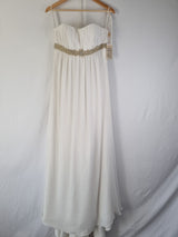 Imoda Ivory Gold Sweetheart Crepe Chiffon Embroidered Beaded Wedding Dress Sz 120