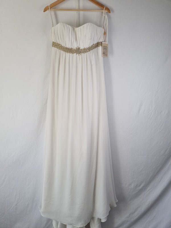 Imoda Ivory Gold Sweetheart Crepe Chiffon Embroidered Beaded Wedding Dress Sz 120