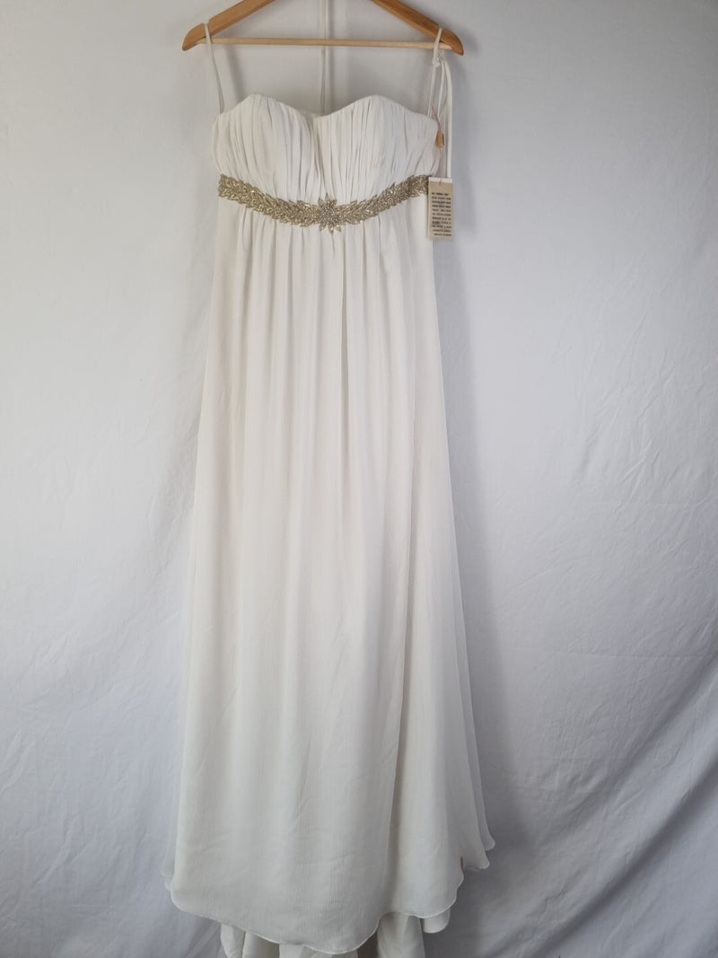 Imoda Ivory Gold Sweetheart Crepe Chiffon Embroidered Beaded Wedding Dress Sz 120