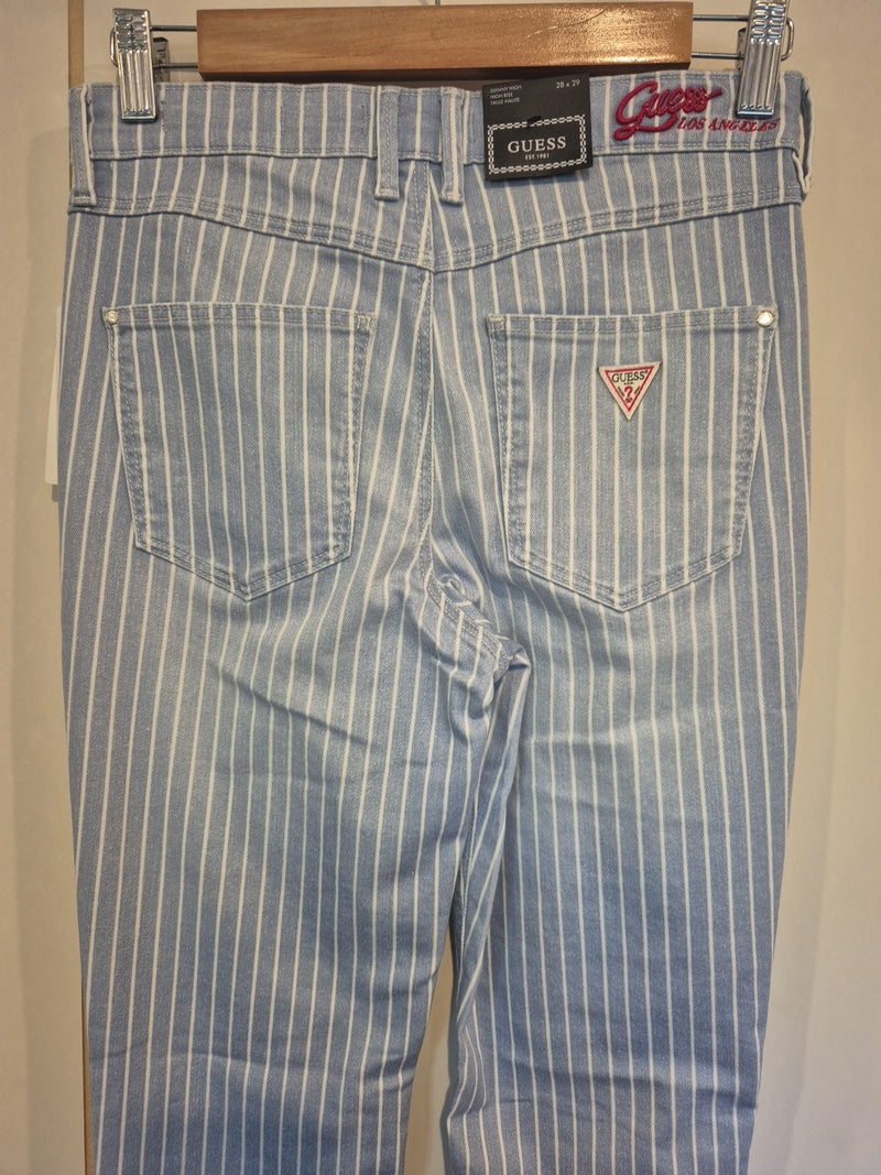 Guess Blue White Stripe Skinny High Rise Jeans Size 289