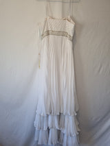 Imoda White Chiffon Pleated Beaded Tiered Strapped Wedding Dress Sz 148