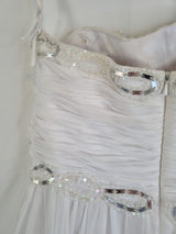 Imoda White Chiffon Sweetheart Ruched Beaded Pearl Wedding Dress Sz 1011