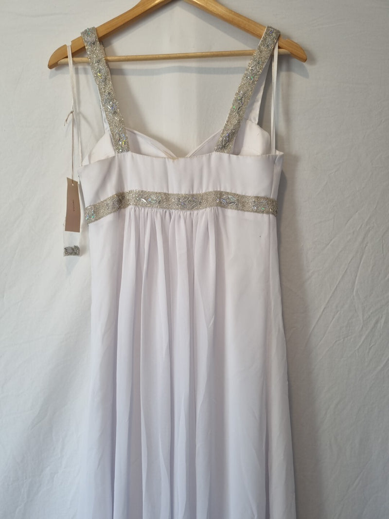 Imoda White Chiffon Sweetheart Beaded Ruched Empire Wedding Dress Sz 88