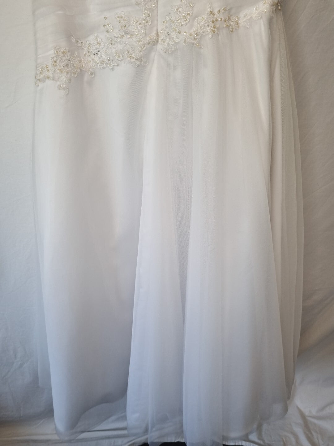 Imoda White Satin Tulle Beaded Applique Ruched Wedding Dress Sz 1211