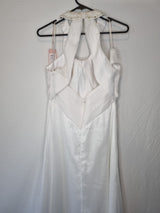 Imoda White Chiffon Ruched Beaded Round Neck High Back Wedding Dress Sz 87