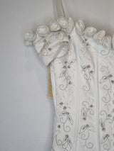 Imoda White Satin Corset Off Shoulder Beaded Roses Train Wedding Dress Sz 1213