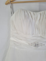 Imoda Ivory Chiffon Ruched Pearl Beaded Train Wedding Dress Sz 104