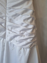 iModa White Satin A-line Beaded Sequin Pleated One Shoulder Wedding Dress Sz 1013