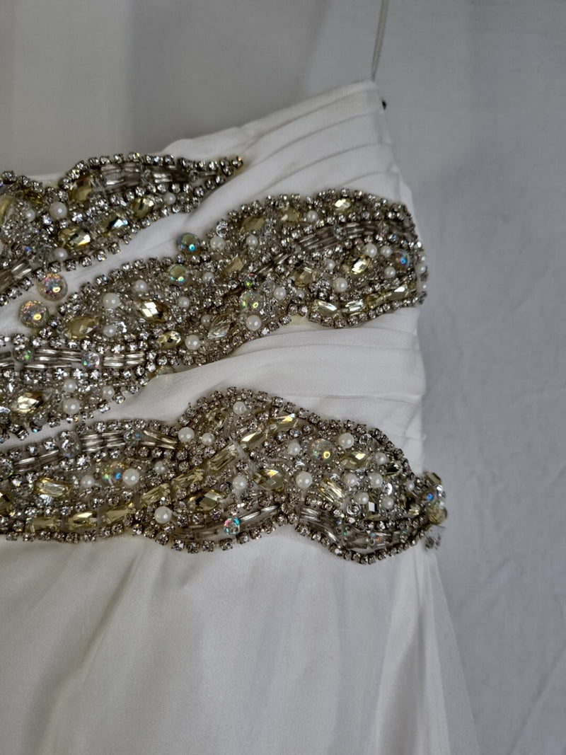 Imoda Ivory Chiffon Sweetheart Ruched Crystal Diamante Bead Wedding Dress Sz 1210