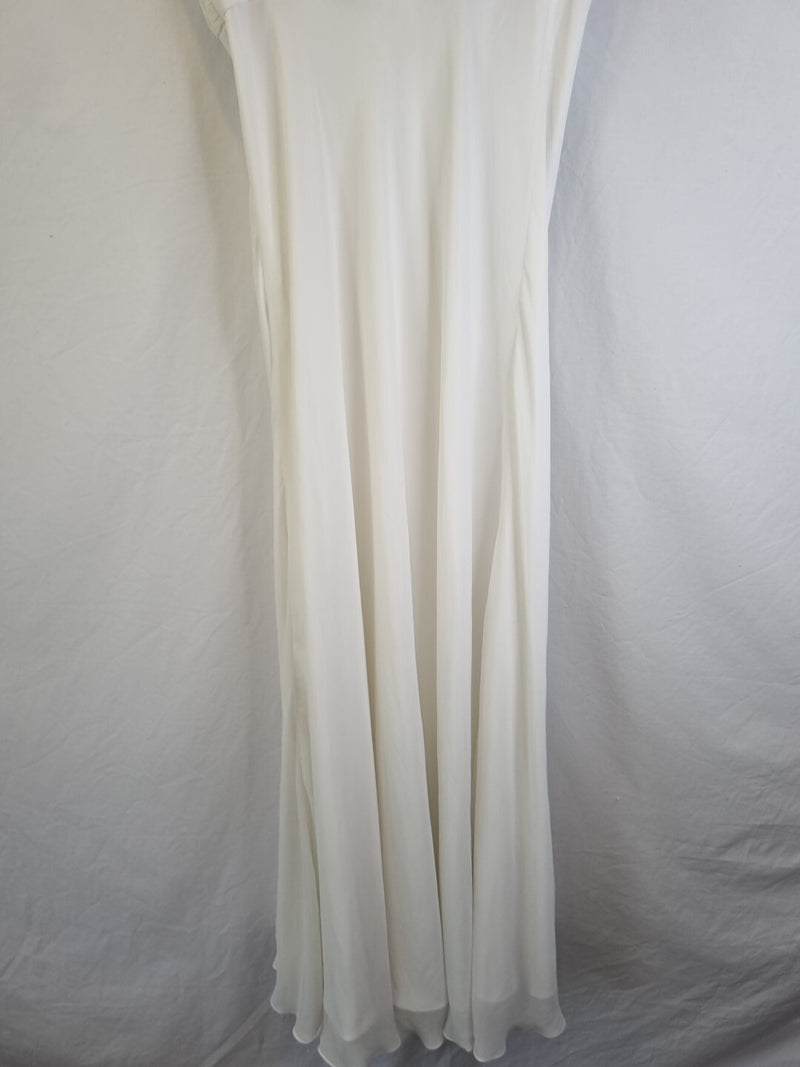 Imoda Ivory Chiffon Sweetheart Ruched Crystal Beaded Wedding Dress Sz 1010