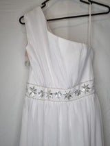 Imoda White Chiffon Gathered Beaded One Shoulder Empire Wedding Dress Sz 127