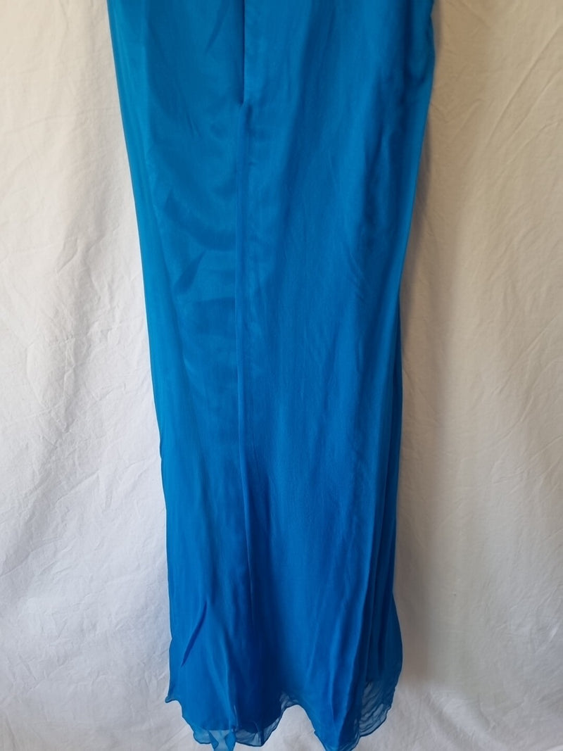 Imoda Chiffon Blue Ruched Beaded One Shoulder Evening Bridesmaid Silk Dress Sz1013