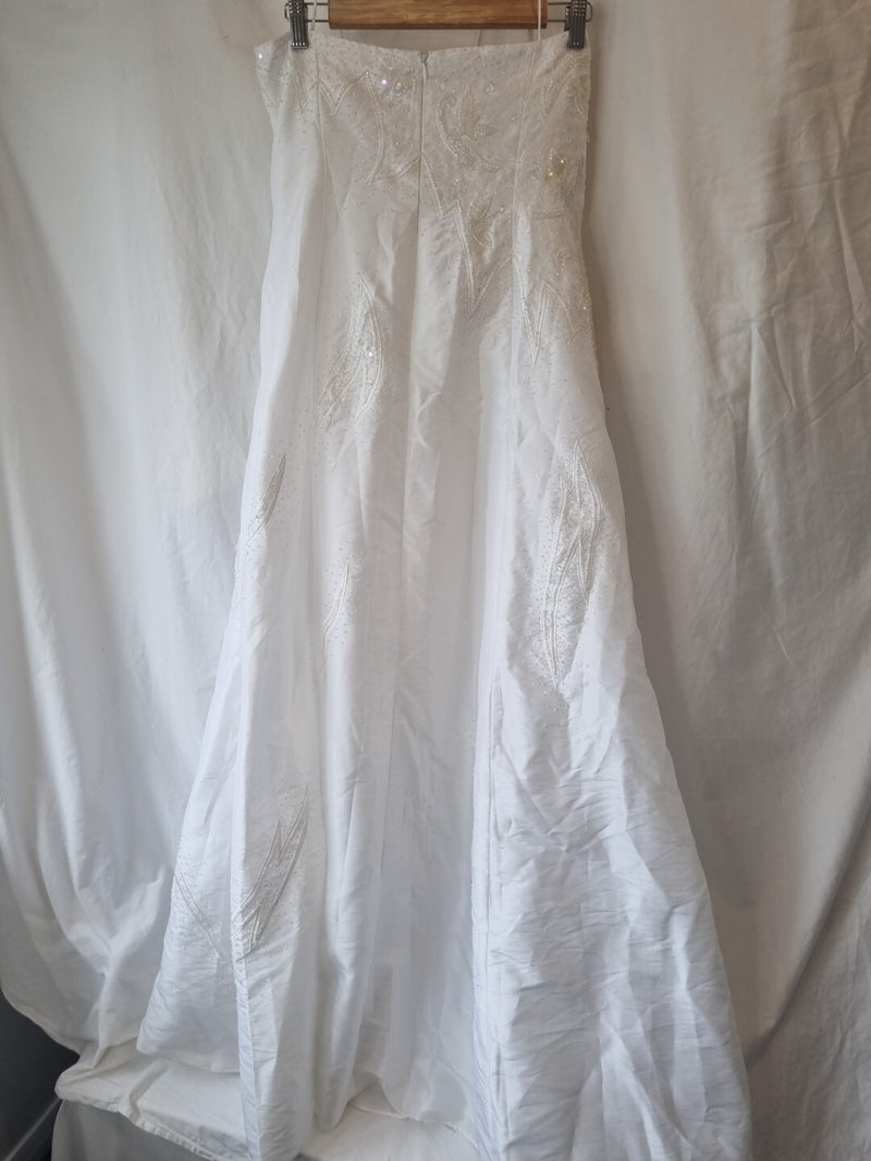iModa White Taffeta A-line Beaded Sequin Embroidered Strapless/strap Dress Sz 147