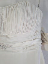 Imoda Ivory Chiffon Ruched Pearl Beaded Train Wedding Dress Sz 103