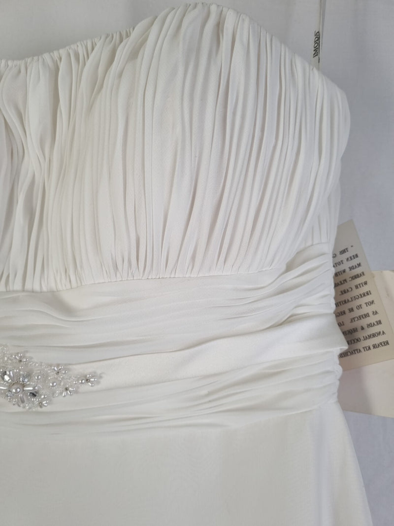 Imoda Ivory Chiffon Ruched Pearl Beaded Train Wedding Dress Sz 103