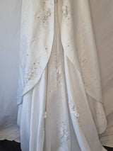 Imoda White Satin Corset Off Shoulder Beaded Roses Train Wedding Dress Sz 129