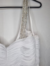 Imoda White Chiffon Ruched Beaded Scoop Neck Empire Wedding Dress Sz 1411