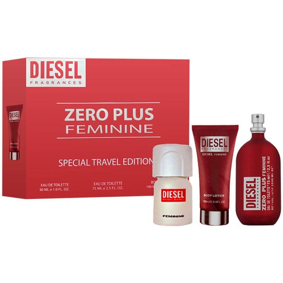 Diesel Zero Plus Feminine Eau De Toilette Spray 75ml + Plus Plus 30ml + Body Lotion Gift Set
