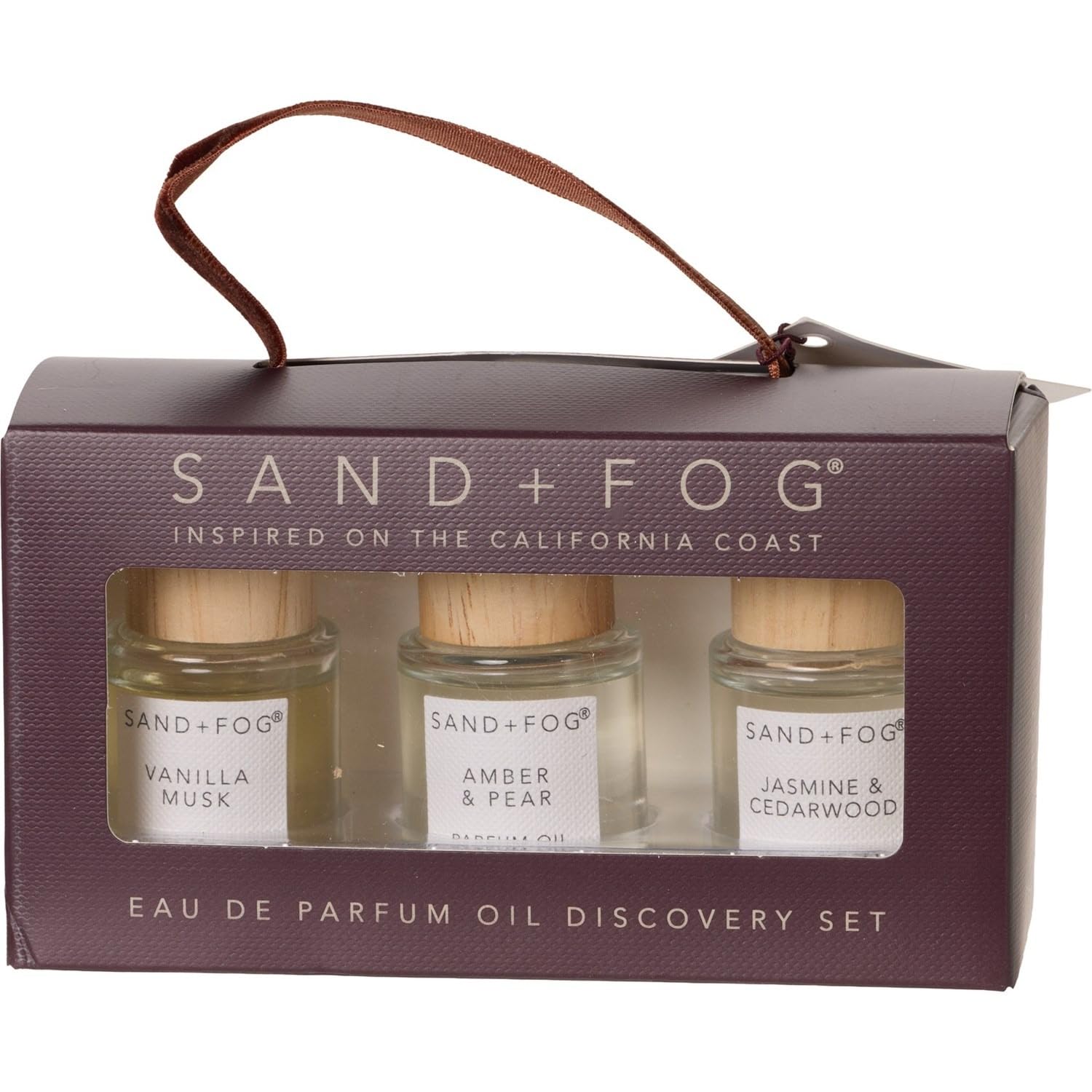 Sand + Fog Eau De Parfum Oil Discovery Set 3 x 15ml Vanilla Musk, Amber & Pear, Jasmine & Cedarwood