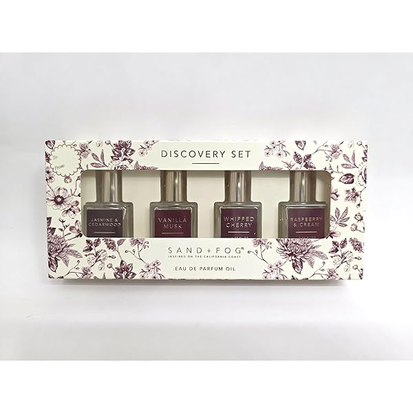 Sand + Fog Eau De Parfum Oil Discovery Set 4 x 10ml Jasmine & Cedarwood, Vanilla Musk, Whipped Cherry, Raspberry & Cream