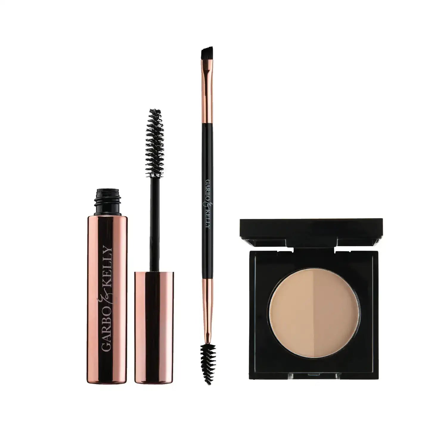 Garbo & Kelly Clear Gel + Brow Brush + Duo Brow Powder Brow Magic Set - Warm Blonde