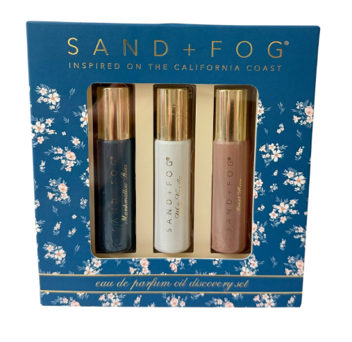 Sand + Fog Eau De Parfum Oil Rollerball 3 x 10ml Marshmallow Skies, White Vanilla, Sweet Rose