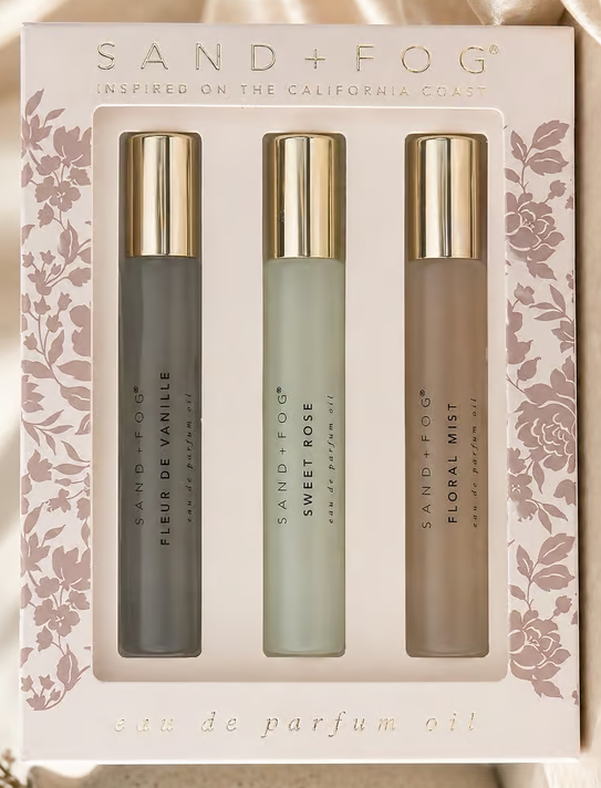 Sand + Fog Eau De Parfum Oil Rollerball 3 x 10ml Fleur De Vanille, Sweet Rose, Floral Mist
