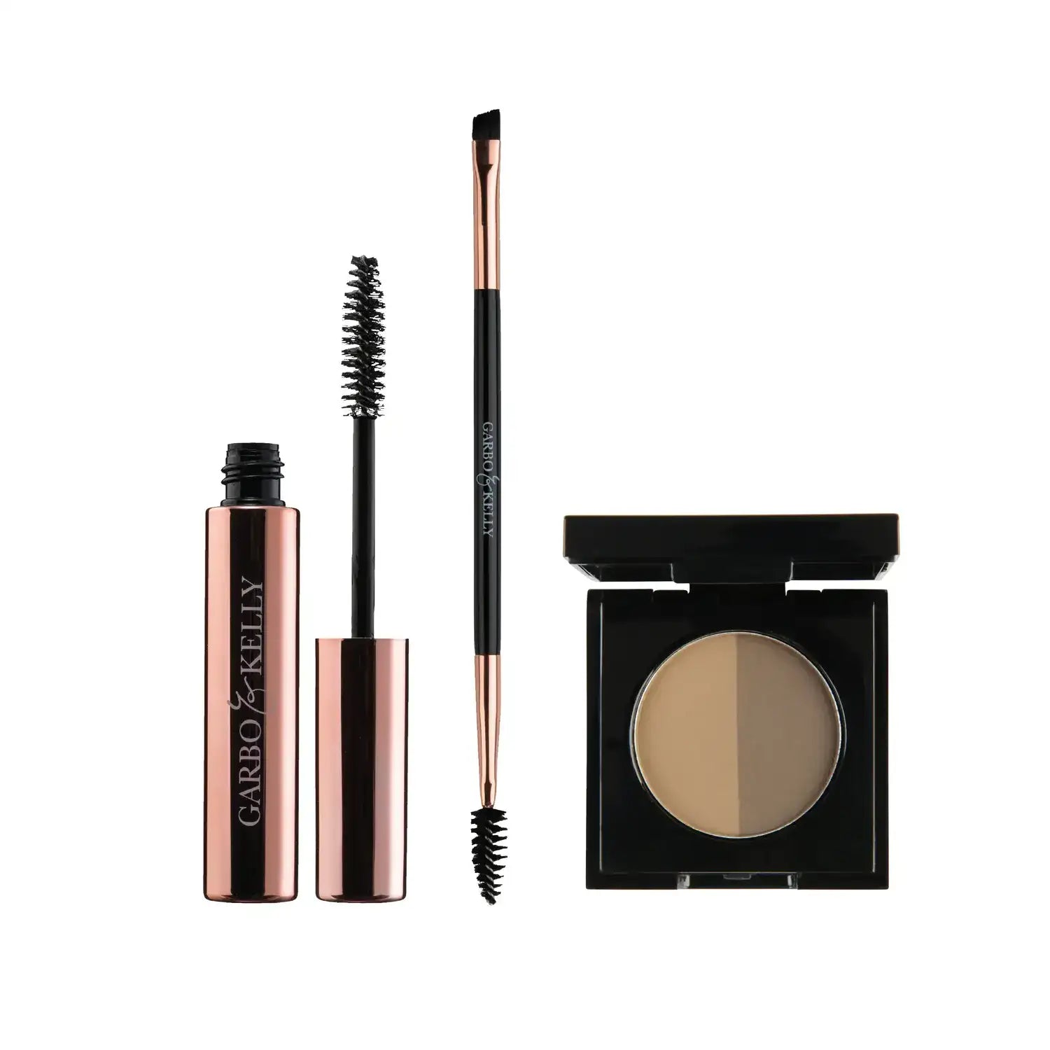 Garbo & Kelly Clear Gel + Brow Brush + Duo Brow Powder Brow Magic Set - Brunette