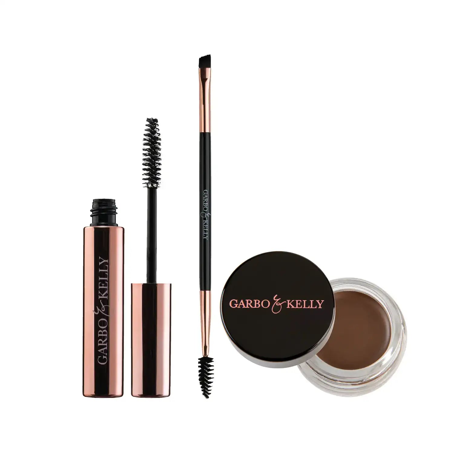 Garbo & Kelly Clear Gel + Brow Brush + Pomade Brow Lover Set - Cool Brown