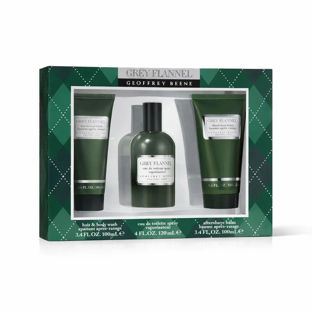 Geoffery Beene Grey Flannel Eau De Toilette Spray 120ml + AFB 100ml + BW 100ml Gift Set