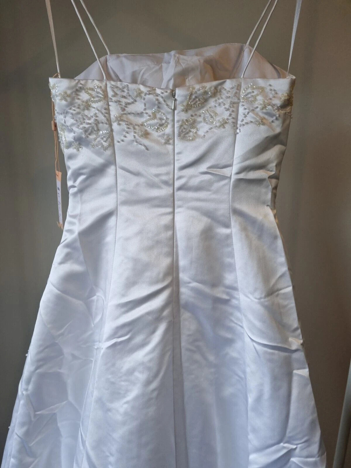 iModa White Satin Sequin Beaded Pleated Strap Wedding Deb Dress Size 6