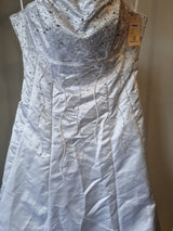 iModa White Strapless Satin Beaded Diamante A-line Deb Wedding Dress Size 10