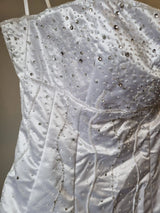 iModa White Strapless Satin Beaded Diamante A-line Deb Wedding Dress Size 10