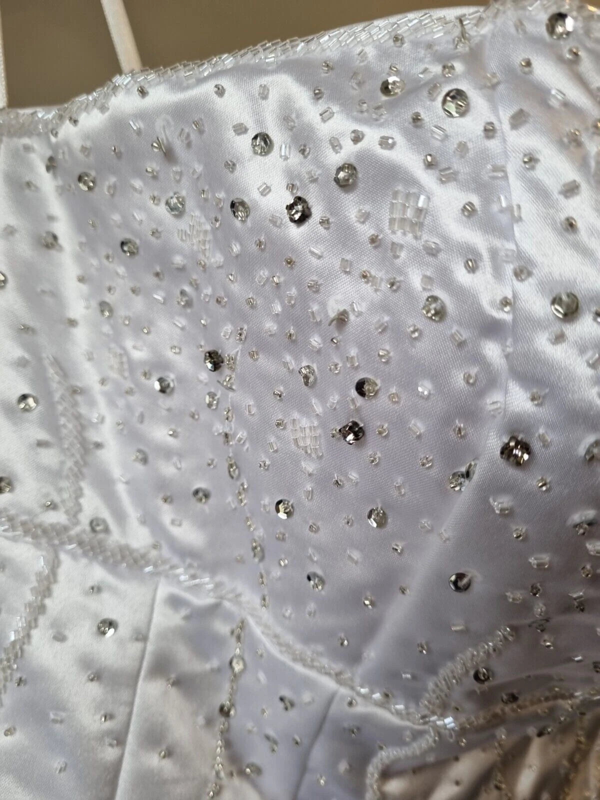 iModa White Strapless Satin Beaded Diamante A-line Deb Wedding Dress Size 10