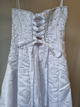 iModa White Strapless Satin Beaded Diamante A-line Deb Wedding Dress Size 10