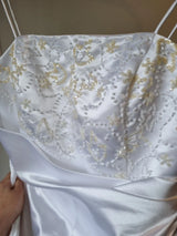 iModa White Satin Sequin Beaded Pleated Strap Wedding Deb Dress Size 8