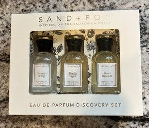 Sand + Fog Eau De Parfum Oil Discovery Set 3 x 7.5ml Coconut & Fig, Vanilla Sugar, Velvet Blossom
